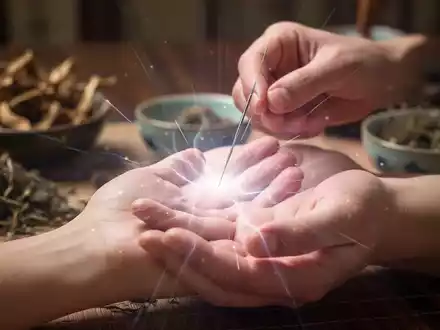 Eine Akupunkturnadel in der Hand eines Patienten, umgeben von einem sanften Licht, das Energiefluss andeutet, im Kontext der TCM. - Foto: über boerse-global.de