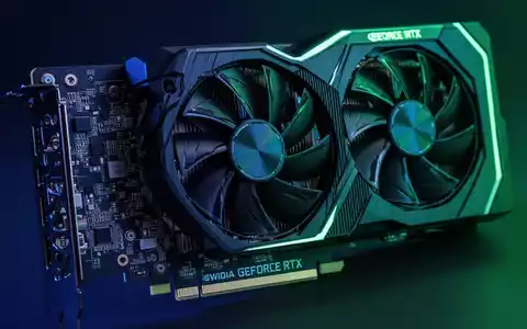 Nahaufnahme einer NVIDIA GeForce RTX 3060 Grafikkarte mit sichtbaren Lüftern und Schaltkreisen, beleuchtet in Blau und Grün. - Foto: über boerse-global.de