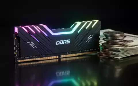 Leuchtender DDR5-RAM-Riegel neben Münzstapel, Symbol für hohen Preis und moderne Technik. - Foto: über boerse-global.de