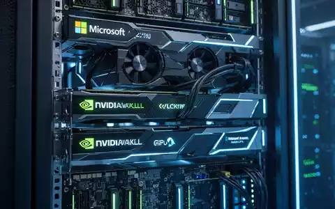 Nahaufnahme eines futuristischen Server-Racks mit blauem Licht, NVIDIA Blackwell GPUs und dezenter Microsoft Azure-Branding. - Foto: über boerse-global.de