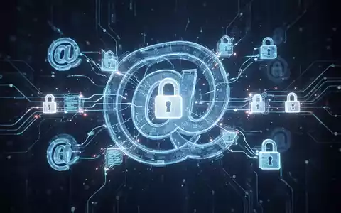 Abstrakte digitale Illustration mit verschlungenen @-Symbolen und Schloss-Icons, die sichere Kommunikation und Privatsphäre symbolisieren. - Foto: über boerse-global.de
