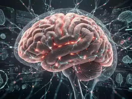 Ein stilisiertes menschliches Gehirn mit leuchtenden Neuronen und digitalen Datenströmen, die medizinische Innovationen und Forschung symbolisieren. - Foto: über boerse-global.de