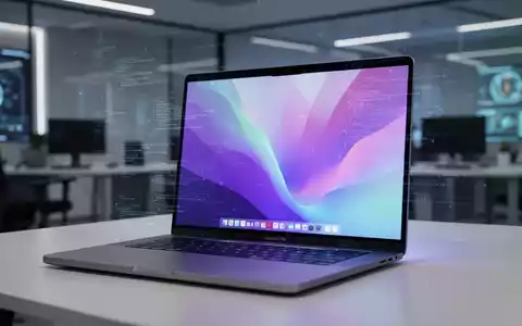 Moderner Laptop-Bildschirm mit abstrakter macOS-Oberfläche und digitalem Code in einem High-Tech-Büro. - Foto: über boerse-global.de