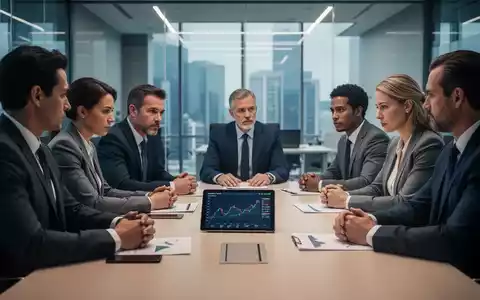 Geschäftsleute diskutieren an einem Tisch, während ein Tablet Finanzdaten anzeigt, symbolisiert Unternehmenssicherung und Krisenprävention. - Foto: über boerse-global.de