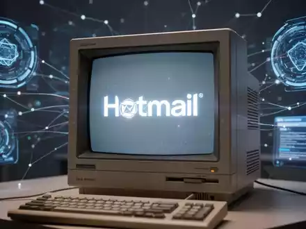 Vintage-Monitor mit Hotmail-Logo, moderne digitale Oberflächen im Hintergrund. - Foto: über boerse-global.de