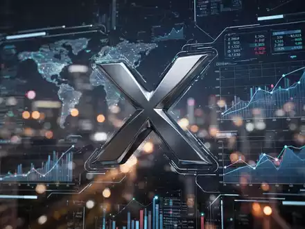 Stilisiertes, metallisches 'X'-Logo in futuristischem Finanz-Dashboard mit verschwommenen Stadtlichtern im Hintergrund. - Foto: über boerse-global.de