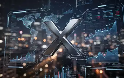 Stilisiertes, metallisches 'X'-Logo in futuristischem Finanz-Dashboard mit verschwommenen Stadtlichtern im Hintergrund. - Foto: über boerse-global.de