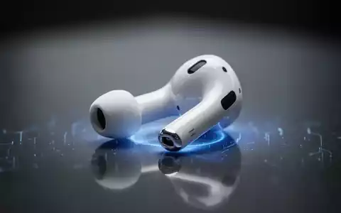 Ein einzelner weißer kabelloser Ohrhörer, ähnlich einem Apple AirPod, auf einer reflektierenden Oberfläche mit weichem blauen Licht. - Foto: über boerse-global.de