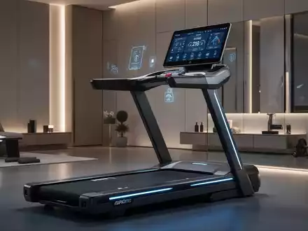 Ein modernes Laufband mit großem Bildschirm und stylischer Ästhetik in einem hellen Fitnessraum. - Foto: über boerse-global.de