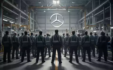 Arbeiterprotest in einer großen Autofabrik, mit einer Gruppe von Arbeitern, die sich versammeln, um gegen Sparmaßnahmen zu demonstrieren. - Foto: über boerse-global.de