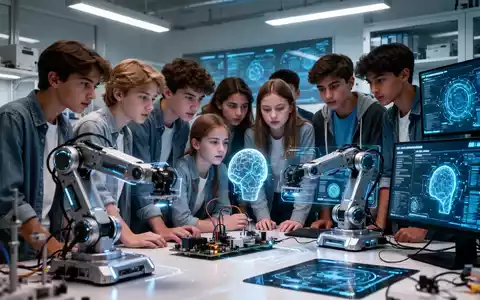 Junge Studenten arbeiten in einem modernen Labor an Robotik- und KI-Projekten, umgeben von Technologieausrüstung. - Foto: über boerse-global.de