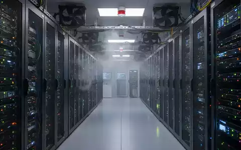 Ein modernes Rechenzentrum mit Server-Racks, Kühlungsanlagen und Brandfrüherkennungssystemen, das IT-Infrastruktur-Sicherheit betont. - Foto: über boerse-global.de