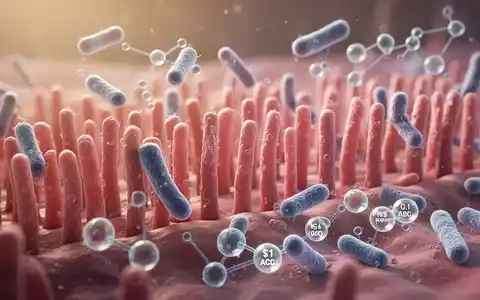Mikroskopische Darstellung von Darmzotten mit stilisierten Bakterien und Molekülen, die die Fettsäureproduktion symbolisieren. - Foto: über boerse-global.de