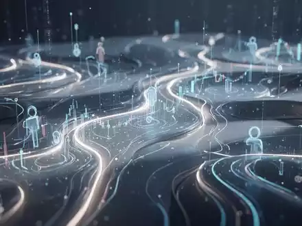 Abstrakte Darstellung digitaler Finanzdienstleistungen mit fließenden Formen und Licht, die Datenfluss und personalisierte Interaktionen symbolisieren. - Foto: über boerse-global.de