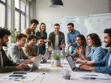 Eine vielfältige Gruppe junger Unternehmer arbeitet in einem modernen, hellen Coworking Space in Deutschland zusammen und diskutiert Ideen. - Foto: über boerse-global.de