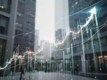 Abstrakte Darstellung eines steigenden Aktiencharts mit leuchtenden Linien, die einen großen Finanzdeal symbolisieren, vor modernem Hintergrund. - Foto: über boerse-global.de