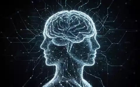 Eine futuristische, leuchtende digitale Silhouette eines menschlichen Kopfes, bestehend aus vernetzten Datenpunkten und Linien, vor dunklem Hintergrund. - Foto: über boerse-global.de