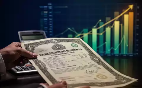 Nahaufnahme einer Hand, die ein Anleihezertifikat hält, mit einem Taschenrechner und einem aufsteigenden Diagramm im Hintergrund, das steigende Renditen symbolisiert. - Foto: über boerse-global.de