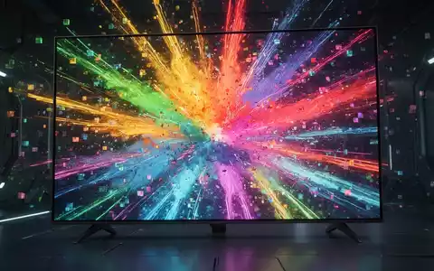 Nahaufnahme eines futuristischen OLED-Displaypanels, das ein Spektrum extrem lebendiger, gesättigter Farben abstrahlt und einen erweiterten Farbraum symbolisiert. - Foto: über boerse-global.de