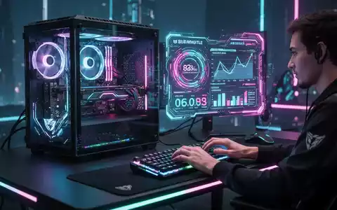 Nahaufnahme eines High-Tech-Gaming-PCs mit leuchtender Grafikkarte in transparentem Gehäuse auf einem Schreibtisch. - Foto: über boerse-global.de