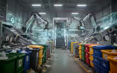 Eine hochmoderne Recyclinganlage mit automatisierten Sortierarmen und digitalen Bildschirmen, die Effizienz und Technologie symbolisiert. - Foto: über boerse-global.de