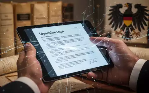 Eine Hand hält ein Tablet, das digitale Gesetzestexte anzeigt, mit verschwommenen traditionellen Gesetzbüchern im Hintergrund. - Foto: über boerse-global.de