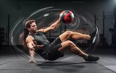 Ein Athlet führt eine dynamische Rumpfübung mit einem Medizinball aus, Bewegung verschwommen. - Foto: über boerse-global.de