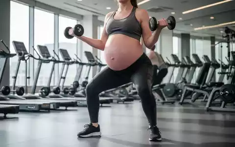 Eine schwangere Frau in Sportkleidung macht eine leichte Kraftübung in einem hellen Fitnessstudio. - Foto: über boerse-global.de
