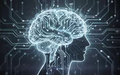 Eine stilisierte Darstellung eines menschlichen Gehirns, das mit einem leuchtenden neuronalen Netzwerk oder einer Leiterplatte verschmilzt. - Foto: über boerse-global.de