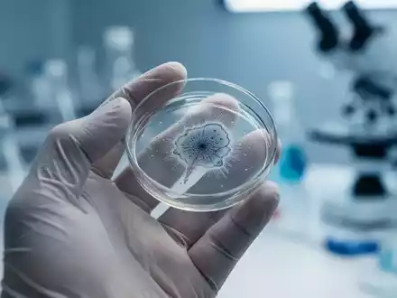 Nahaufnahme einer Hand, die eine Petrischale in einem Labor hält, mit verschwommenem Hintergrund aus wissenschaftlichen Geräten. - Foto: über boerse-global.de