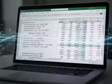 Nahaufnahme eines Laptop-Bildschirms mit komplexer Excel-Tabelle, Daten und Formeln, die Datenverwaltungsprobleme zeigt. - Foto: über boerse-global.de