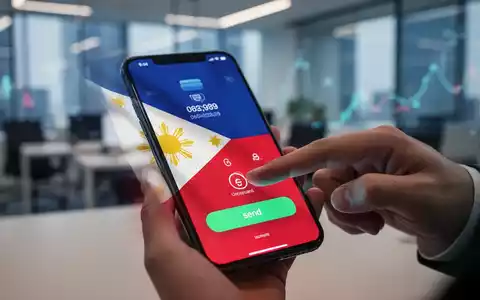 Eine Hand hält ein Smartphone, kurz davor, eine Zahlungs-App zu öffnen. Der Bildschirm zeigt eine Transaktionsoberfläche mit dezentem Philippinen-Flaggen-Overlay. - Foto: über boerse-global.de