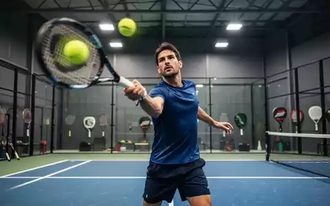 Ein Tennisspieler in Aktion auf einem modernen Indoor-Platz, der den Ball mit einem Schläger trifft, mit Andeutungen anderer Schlägersportarten im Hintergrund. - Foto: über boerse-global.de