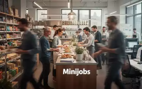 Eine Gruppe von Menschen in verschiedenen Arbeitsumgebungen, unscharf im Hintergrund, symbolisiert die Debatte um Minijobs und deren Auswirkungen auf den Arbeitsmarkt. - Foto: über boerse-global.de