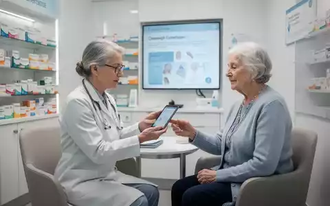Ein Apotheker hilft einem älteren Patienten in einem diskreten Raum bei einer Videosprechstunde, symbolisiert die assistierte Telemedizin. - Foto: über boerse-global.de