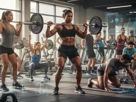Eine Gruppe von Menschen trainiert in einem modernen Fitnessstudio, wobei einige Gewichte heben und andere Cardio-Übungen machen. - Foto: über boerse-global.de