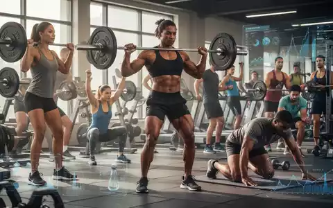 Eine Gruppe von Menschen trainiert in einem modernen Fitnessstudio, wobei einige Gewichte heben und andere Cardio-Übungen machen. - Foto: über boerse-global.de