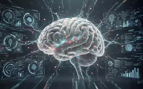 Ein stilisiertes Gehirn mit leuchtenden neuronalen Pfaden, umgeben von digitalen Schnittstellen und Datenströmen, die Konzentration und KI symbolisieren. - Foto: über boerse-global.de