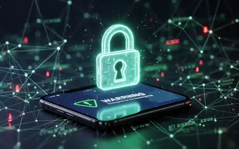 Smartphone-Bildschirm mit Sicherheitswarnung, leuchtendem Vorhängeschloss-Symbol und digitalen Netzlinien im Hintergrund. - Foto: über boerse-global.de
