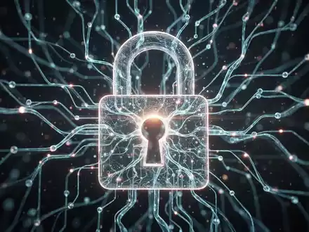 Digitales Vorhängeschloss über einem leuchtenden neuronalen Netzwerk, das sicheren KI-Zugang und staatliche Technologiebeschränkungen symbolisiert. - Foto: über boerse-global.de