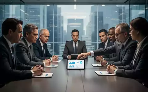 Führungskräfte in einem modernen Bürogebäude diskutieren ernsthaft an einem Konferenztisch, umgeben von Technologie und Unterlagen. - Foto: über boerse-global.de