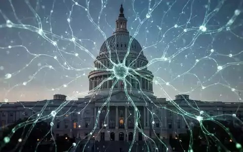 Abstraktes Bild eines leuchtenden neuronalen Netzes über einer Silhouette des California State Capitol. - Foto: über boerse-global.de