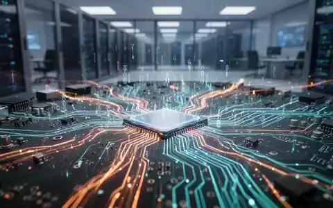 Nahaufnahme einer leuchtenden Platine mit Datenströmen, die Software-Updates und Systemoptimierung in einer modernen Tech-Umgebung symbolisiert. - Foto: über boerse-global.de