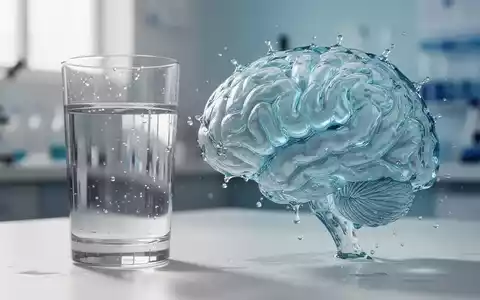 Ein klares Glas Wasser neben einem Gehirn aus fließendem, durchscheinendem Wasser, das Hydration und Gehirngesundheit symbolisiert. - Foto: über boerse-global.de