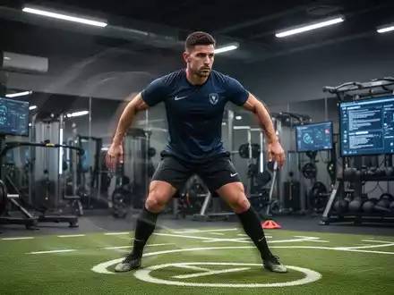 Ein Profi-Fußballspieler in einem modernen Trainingszentrum, fokussiert auf Leistung und körperliche Vorbereitung. - Foto: über boerse-global.de