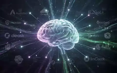 Stilisierte abstrakte Darstellung eines leuchtenden KI-Gehirns oder neuronalen Netzes mit Lichtstrahlen, die es mit verschiedenen Punkten verbinden und Datenfluss sowie Markensichtbarkeit darstellen. - Foto: über boerse-global.de