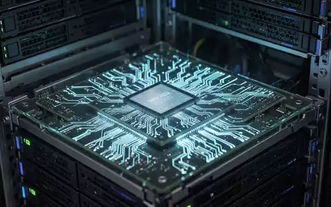 Nahaufnahme von leuchtenden, komplexen GPU- und ASIC-Chips in einem Server-Rack, Symbol für fortschrittliche KI-Infrastruktur. - Foto: über boerse-global.de