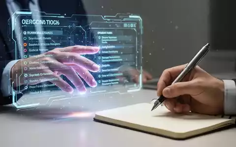 Eine Hand greift nach einer digitalen Aufgabenliste, während eine andere Hand einen Stift über einem Notizbuch hält. Symbolisiert Entscheidungsfindung und Produktivität. - Foto: über boerse-global.de