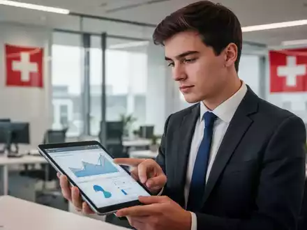 Eine junge Fachkraft in einem modernen Büro betrachtet nachdenklich ein Tablet, das Grafiken anzeigt. - Foto: über boerse-global.de
