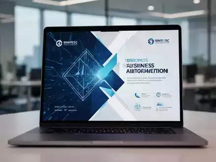 Nahaufnahme eines Laptop-Bildschirms mit einer KI-generierten Geschäftspräsentation, markenkonformem Design und abstrakten Grafiken. - Foto: über boerse-global.de